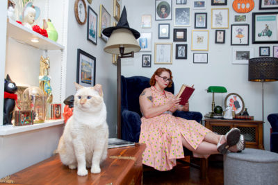 Rebecca Springer and her cat, Tombo, at their home in Sugar House. (Photo: Jovvany Villalobos)