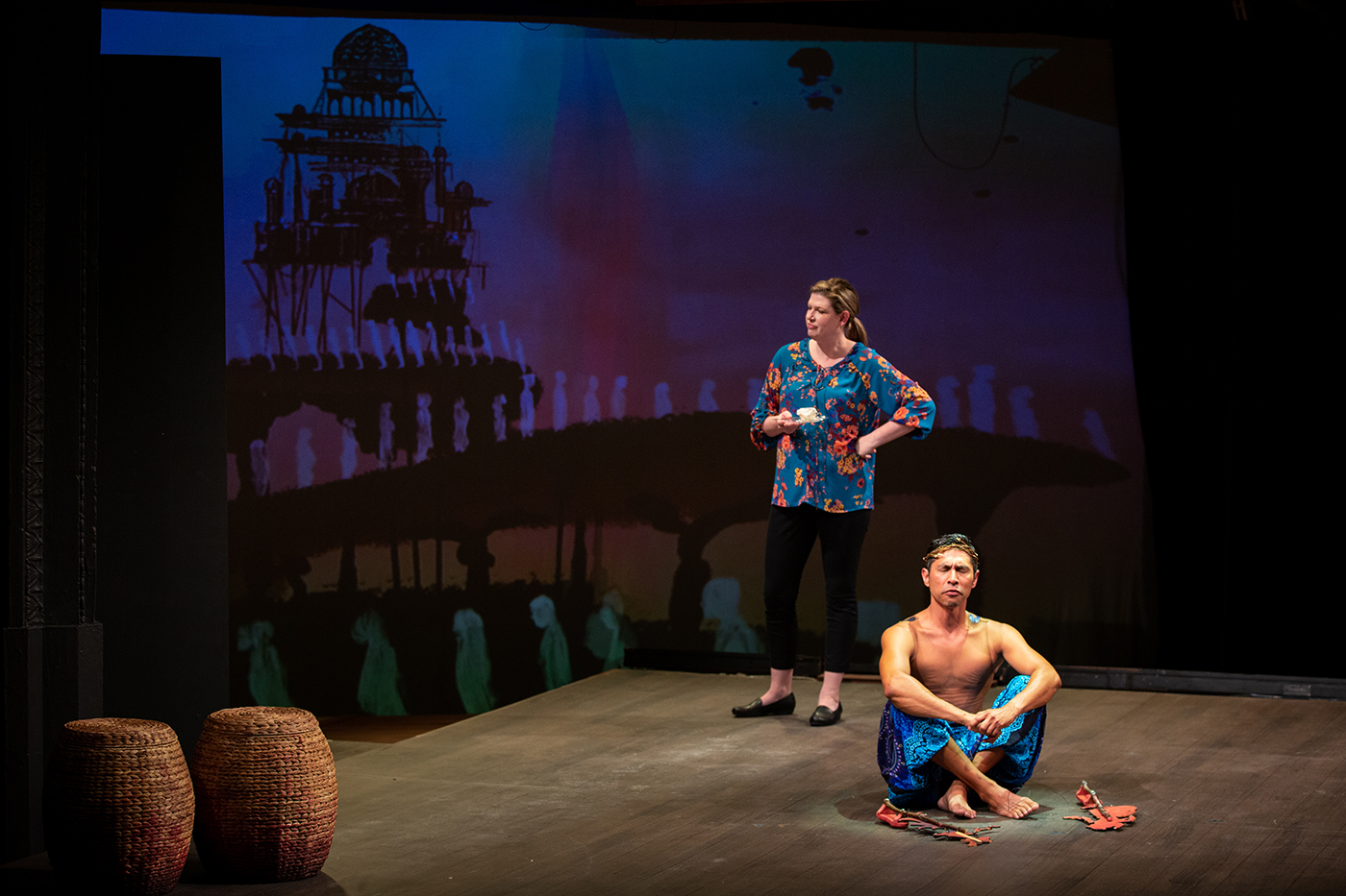 Tito Livas and Cassie Stokes-Wylie performing live on stage during Salt Lake Acting Company's Sleeping Giant.
