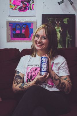 Katie Mansfield discovered PBR's contest after seeing the winning designs from the previous year and knew it would be a perfect fit for her art style, which she describes as “retro, comic book–inspired pop art with a feminist flair.” 