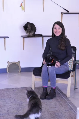 Totzke describes the Tinker’s Cat Cafe experience to be like Disneyland with cats. “It’s joyful for most people. We get local visitors but also a lot of travelers where the cafe becomes a destination,” she says.