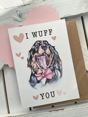 "I Wuff You" watercolor pet card.