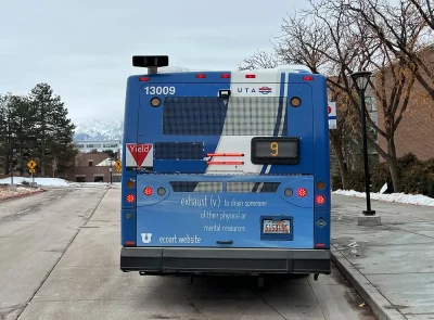 Throughout January 2023, In Search of Blue Sky will adorn Trax car interiors and the sides of public buses. The installation seeks both to raise community awareness of the air quality data and embed it with personal meaning.