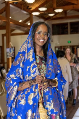 Halima from Somalia wore a Dirac, a traditional gown worn for special events and weddings. Photo: John Barkiple