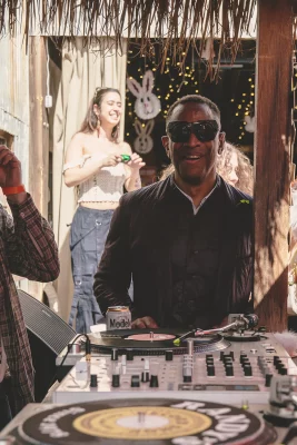 Picture of the DJ spinning vinyl.
