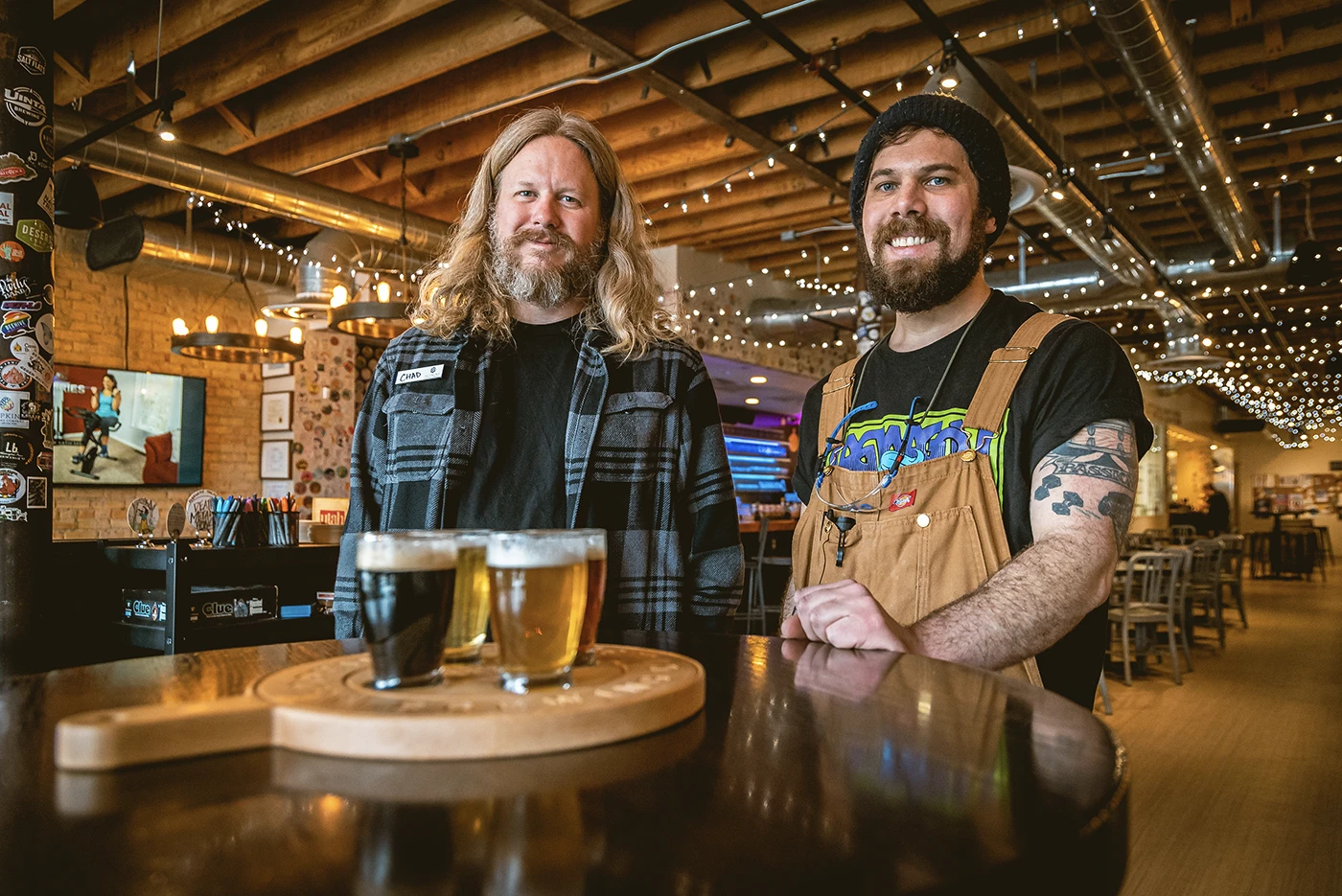 Chad Hopkins and Matt Yeager stand behind their beer at Hopkin's Brewing Company.