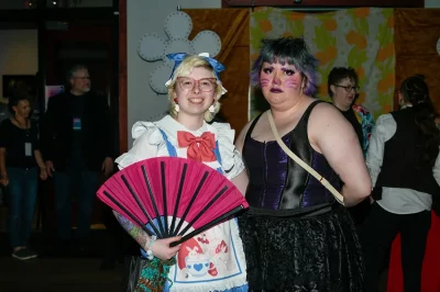 Salem Jones (he/they) and Idia Silva (they/them) showing everyone their incredible Wonderland outfits! Photo: Em Behringer