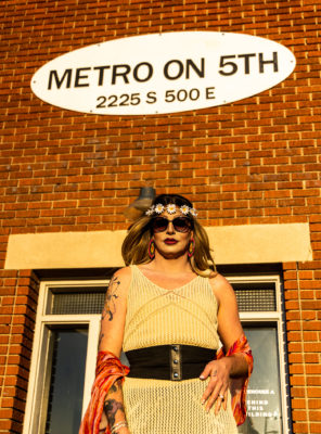 Tara Lyspincki stands in front of Metro on 5th in SLC, UT