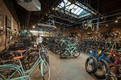 Cranky's Bike Shop has dozens and dozens of bikes on display. Photo: John Barkiple. 