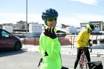 A member of Bonneville Cycling Club smiles for the camera. Photo: Em Behringer
