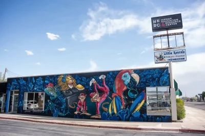 Exterior shot of The HERC building on 2505 South State St. showing off its mural, which shows various animals performing. Photo: Justin Lagman