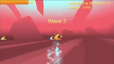 A screenshot from Fish Combat: Accelerated. An abstract, blue-ish fish moves in a sea of red. Photo courtesy of Cocky Rooster Games