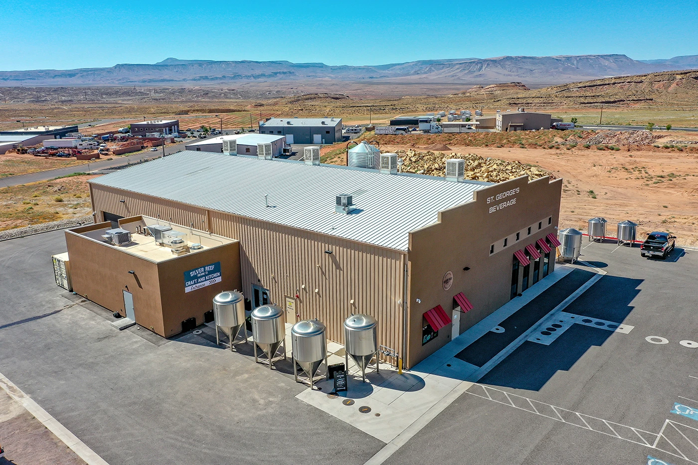 An aerial shot of Silver Reef Brewing Company.