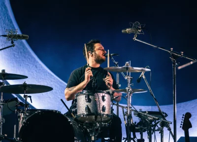 Drummer Matt Helder performing during the Arctic Monkeys show at the Delta Center.