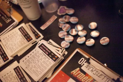 Sign up for a newsletter, free pins and a flyer to show what Armed Queers Salt Lake is about. Photo: Abel Cayas