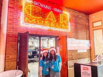 Jade Ventura and Serenity Godoy outside of the Car Museum