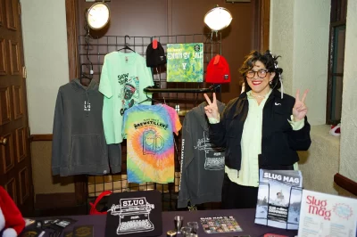 The SLUG Mag merch booth
