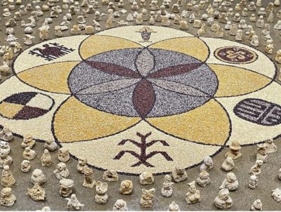 An elaborate corn mandala created by artist Jorge Rojas