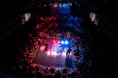 A bird's-eye view of the Red Bull Dance Your Style Qualifier dance floor.
