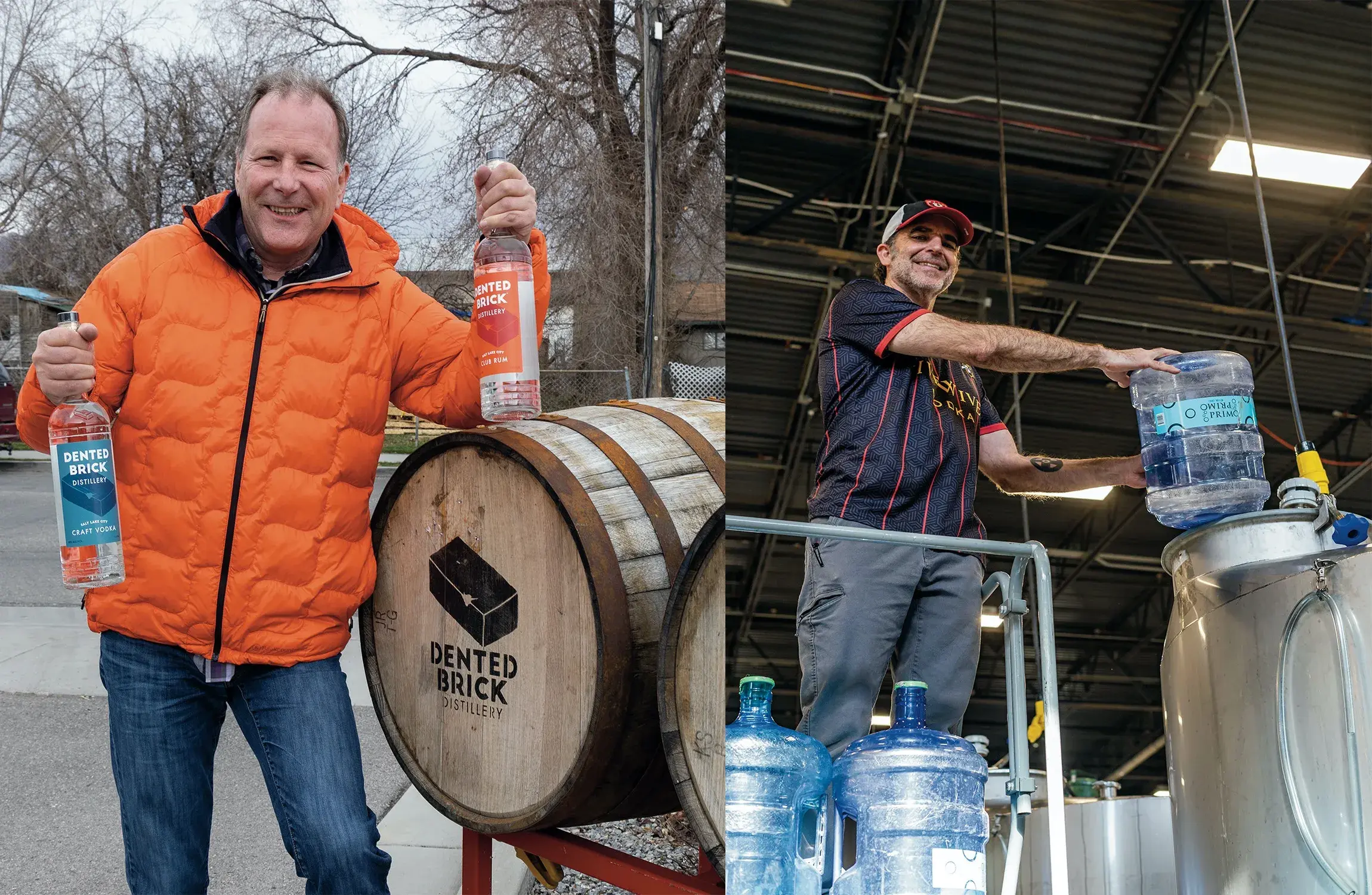 Christensen and Smith pose at their distilleries