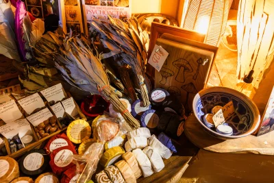 A collection of healing merchandise at Natural Law Apothecary in Salt Lake City.