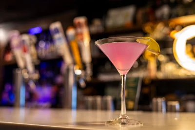 A martini sits on the bar at Two-Bit Bistro in Ogden, Utah.
