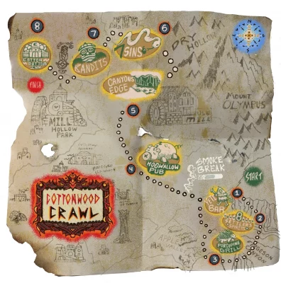 The mangled, weathered map of the legendary Cottonwood Crawl.