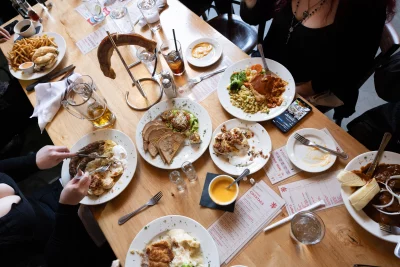 food on a table from overhead