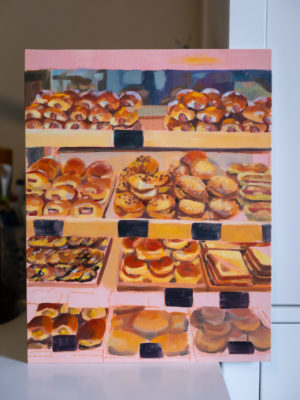Painting of baked goods by Mercedes Nokyi Ng.