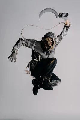 Character from Thriller leaping through the air. 