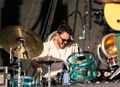 Drummer François Comtois of Young the Giant rocking on stage while playing in Salt Lake City. Photo: @lmsorenson