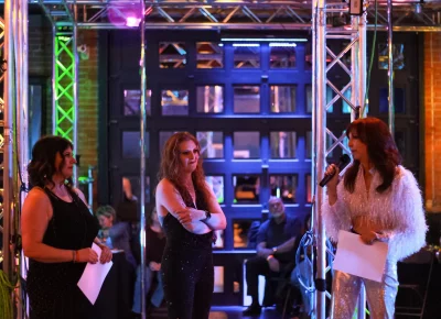 The Salt Mine Owners (L-R) Ann Crowther, Katie Peterson and Mel Heins welcoming the audience.