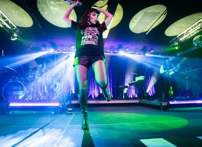 Lauren Mayberry makes good use of the stage space at Soundwell. Photo: Derek Brad.