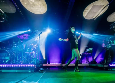 Lauren Mayberry lets loose dancing on stage at Soundwell. Photo: Derek Brad.