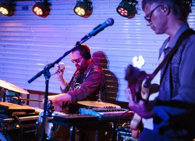 Drummer and bass player for Samantha Crain on stage at Kilby Court in Salt Lake City on June 30.