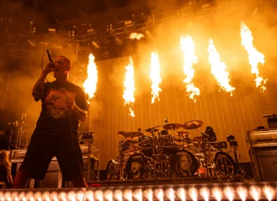 Fire lights up the stage during "Hellbound."