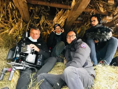 Matthew Chuang on the set of Chief of War. Photo courtesy of AppleTV+