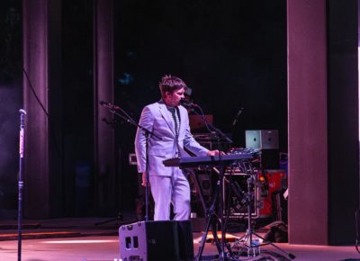 Andy Ross takes the keyboard and gets the beat going at the Red Butte Garden Amphitheatre.
