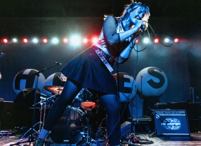Blair Tramel of Snõõper on stage while providing vocals during the opening set before The Hives in Salt Lake City.