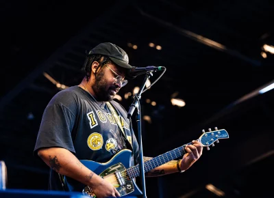 Musician Bartees Strange, solo act from Baltimore MA playing on stage in Salt Lake City, UT at the Red Butte Garden Amphitheatre.