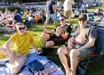 Thatcher, Kiefer, and Mitch, bandmates themselves, just chilling in their awesome spots, awaiting the music to start at the Red Butte Garden Amphitheatre.