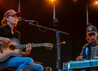 Kiki Cavazos (left) on stage at Library Square for SLC Twilight.