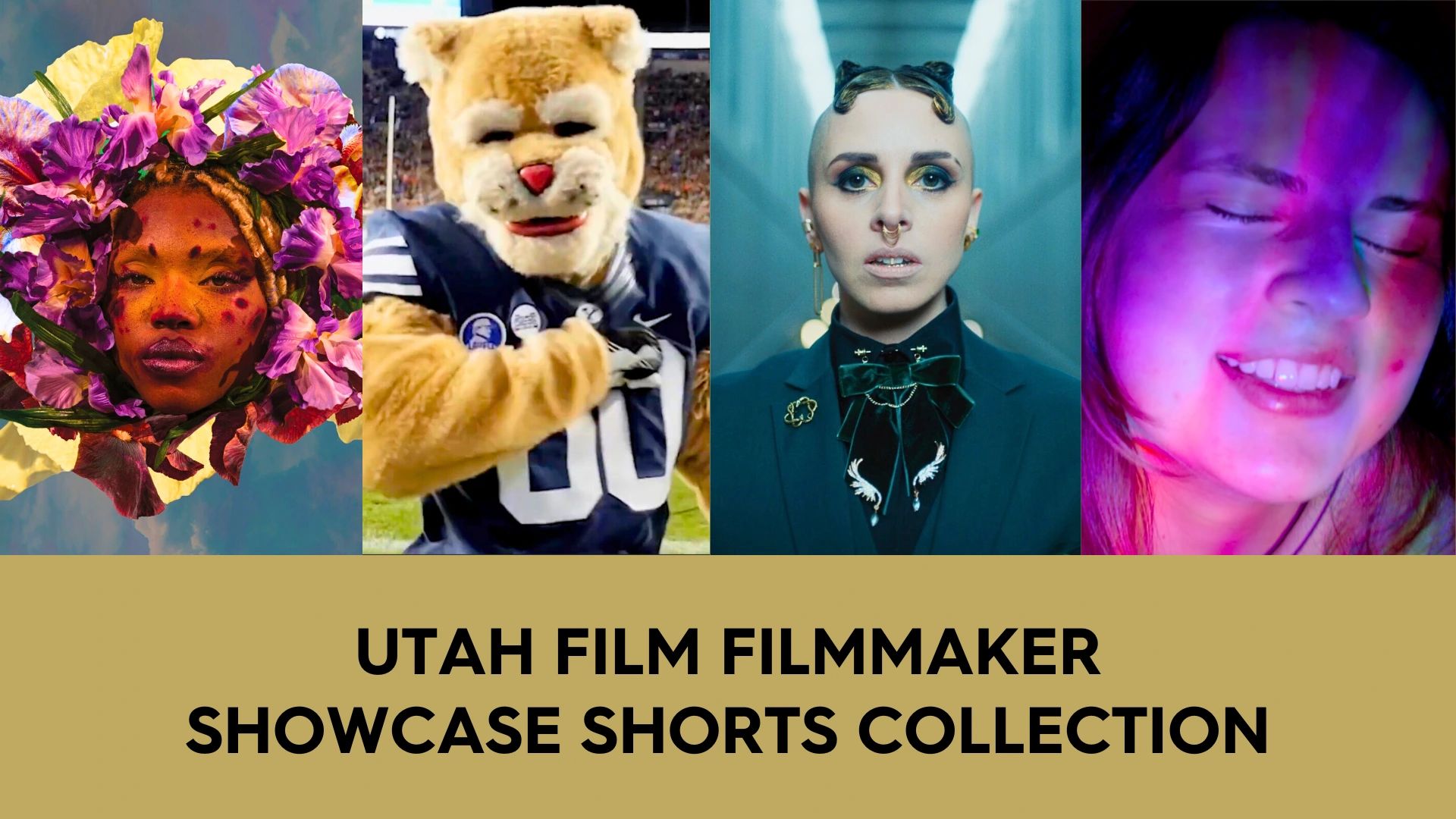 Four stills from some of the short films that premiered at the 2025 Utah Queer Film Festival.