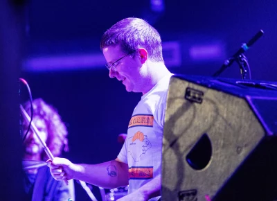 Alan Miller (drummer) having the time of his life.