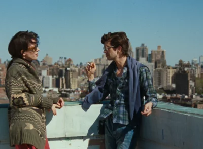A still showing actress Rebecca Hall and actor Ben Whishaw as late New York City photographer Peter Hujar on set in the film Peter Hujar's Day.