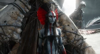 Alien woman with an alien creature behind her.