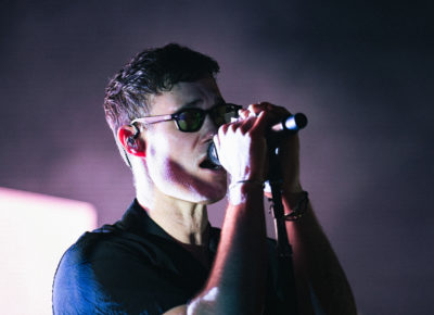 Bob Moses vocalist, Tom Howie, both hands on the mic