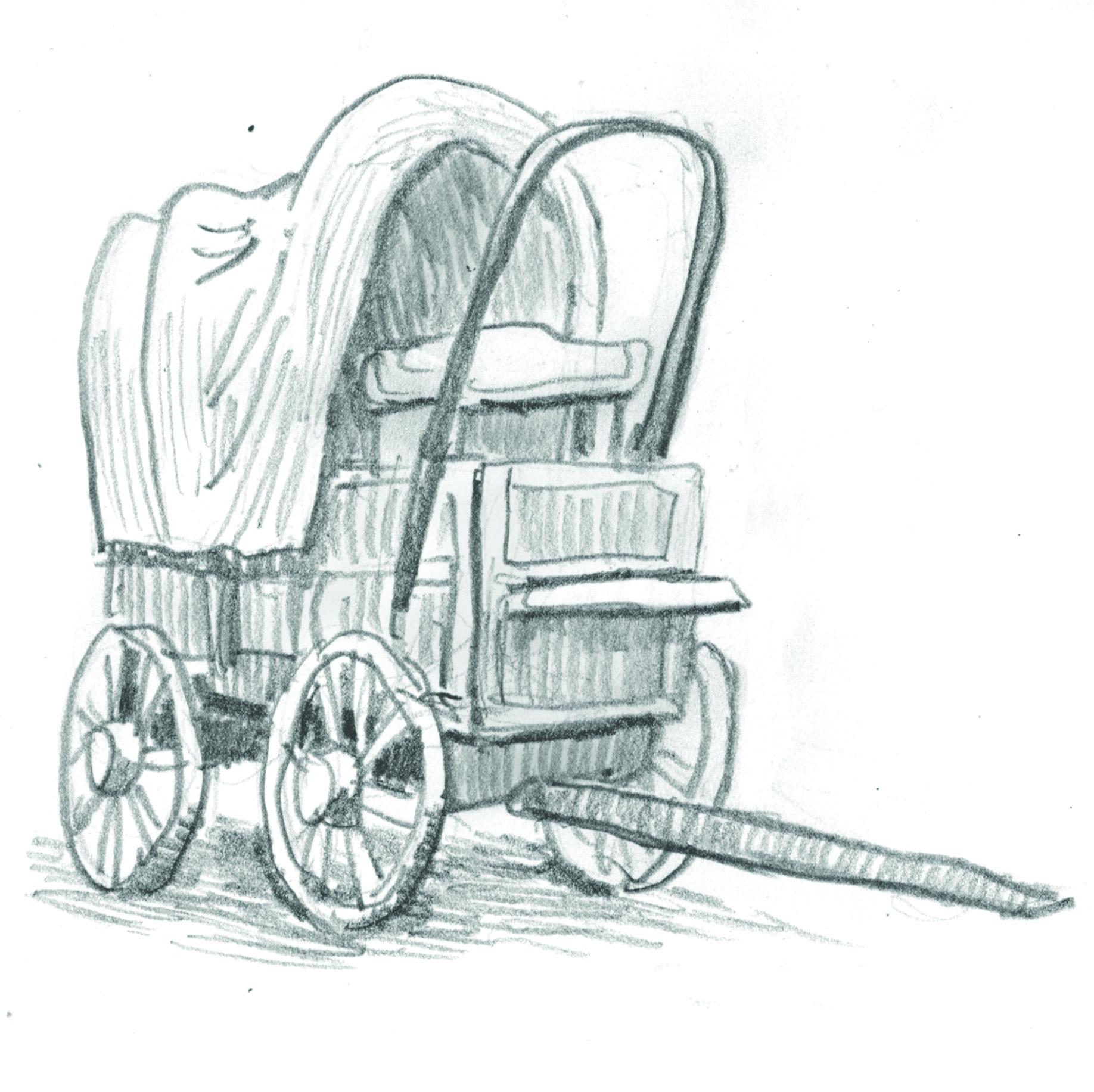 A sketch of an old wagon in Bluff, Utah