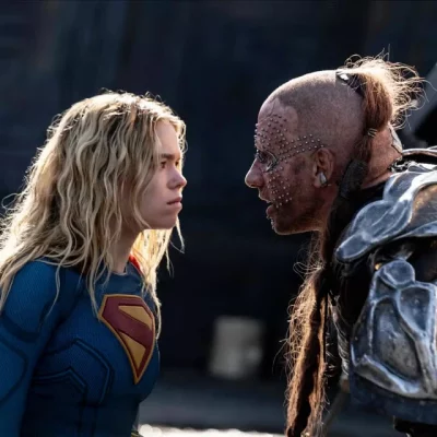 Krem and Kara, the antagonist and protagonist of Supergirl sit face-to-face.