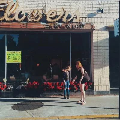 A photo of the writer and Mirah outside a concert venue
