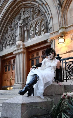 EJ outside a goth church